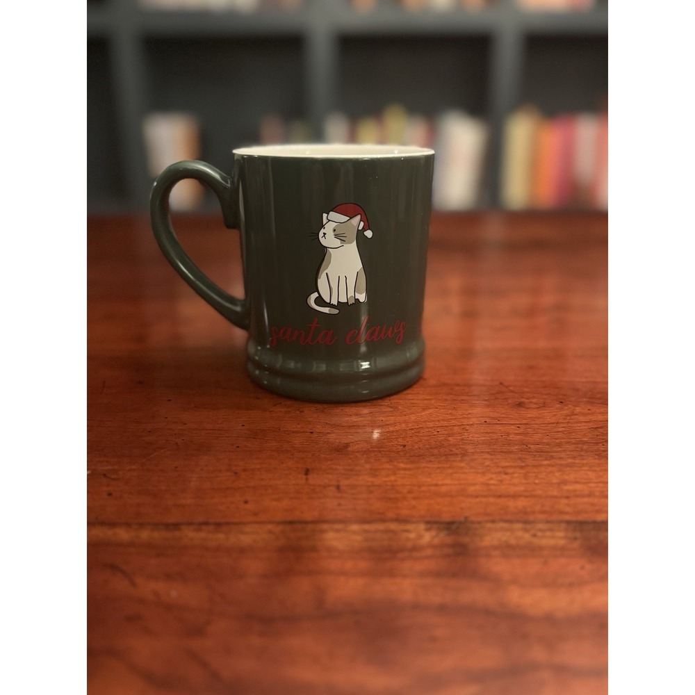 Threshold Stoneware Santa Claws Green Cat Mug 16‎ oz